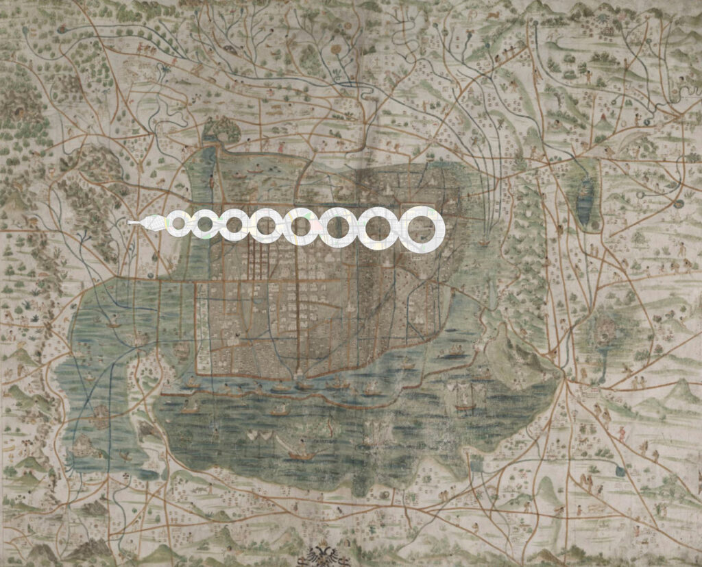 Trayecto de la caminata sobre el mapa de Uppsala o de Santa Cruz de 1550